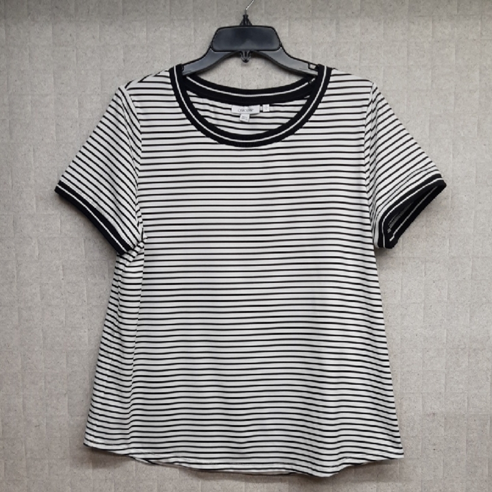 Chico's Black & White Striped Short-Sleeve Top